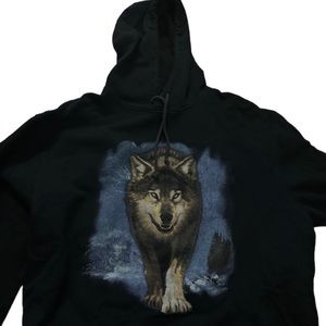 Growling black & blue brown wolf hoodie